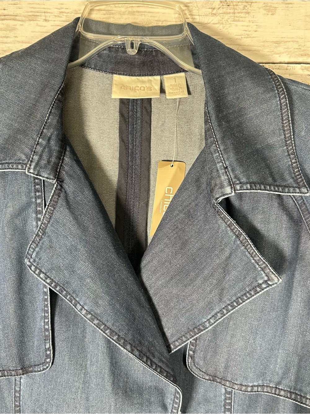 Chico’s Lightweight Indigo Blue Open Front Trench Coat Duster Jacket 1 M NWT - Picture 5 of 7